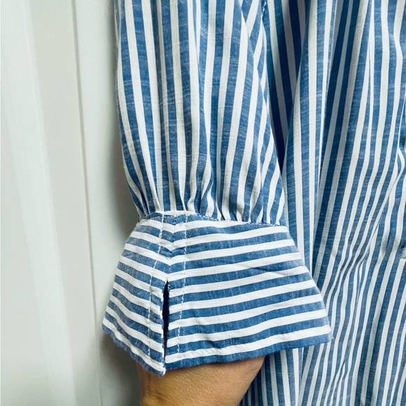 Max Studio London Women’s XL Blue and White Striped Blouse Puffy Slit Sleeves - Picture 6 of 8